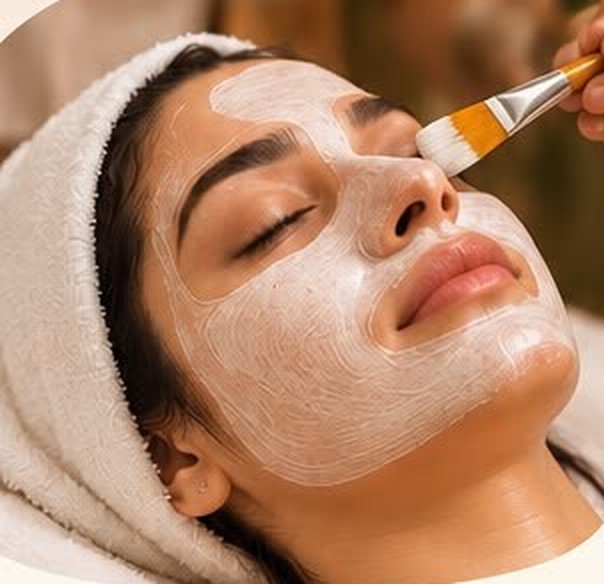 Ayurvedic herbal face mask being applied