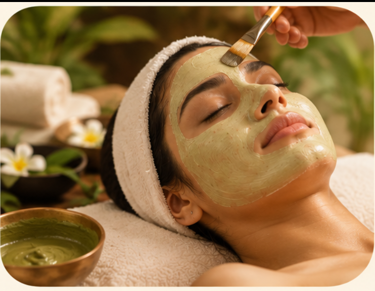Herbal face mask applied with a brush